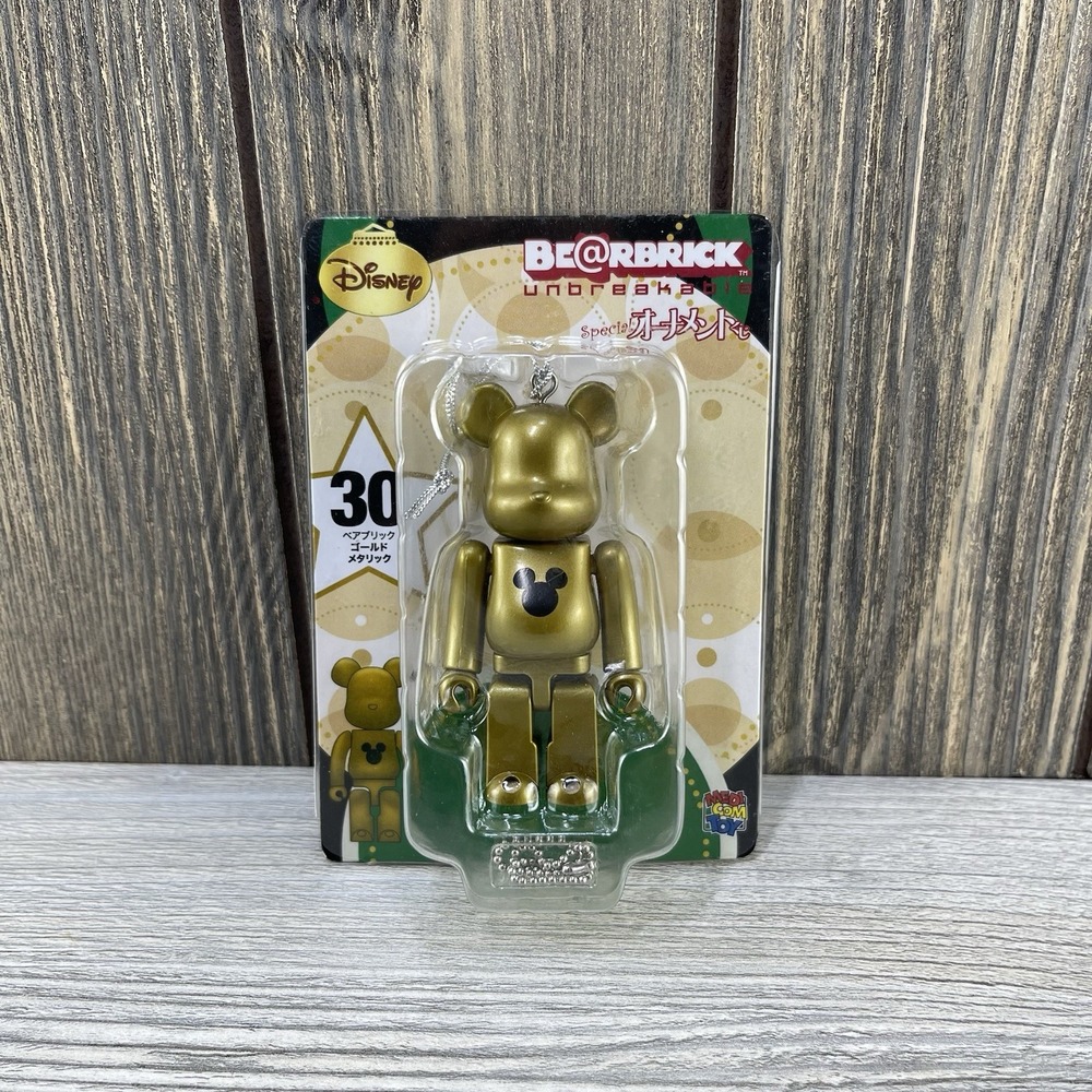 Bearbrick Gold Disney Logo #30 Christmas ORNAMENT HAPPY KUJI Medicom Toy
